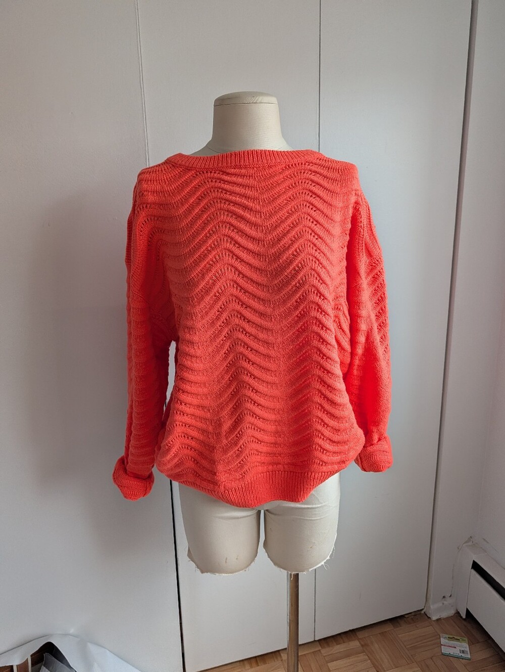 Women's Orange Wave Knit Sweater